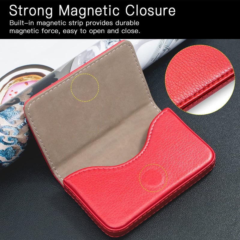 Padike Business Name Card Holder Luxury PU Leather,Business Name Card Holder Wallet Credit card ID Case/Holder For Men & Women - Keep Your Business Cards Clean(Red) - Image 4